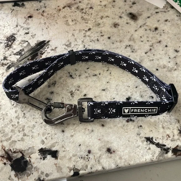 Frenchie Dog seat belt Car Leash Collar Bad to the Bone Print Black White strap - Picture 3 of 4